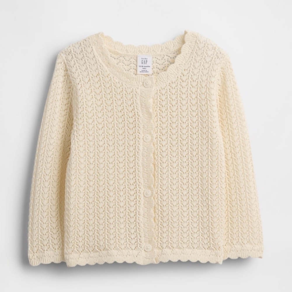 Gap Cream Scallop-Edge Cardigan Sweater